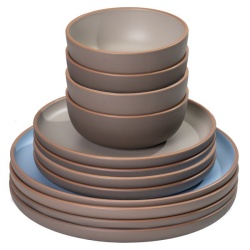Set vesela Florento – 12 piese, maro / albastru deschis