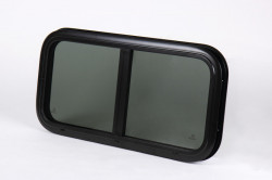 Sliding window with universal installation with glass pane