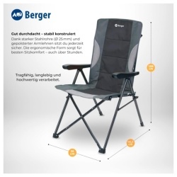 Berger Siena folding camping chair with 3-position adjustable backrest, anthracite - Img 3