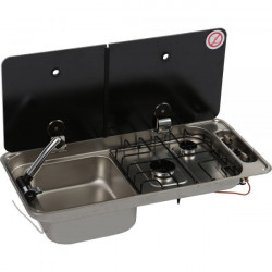 Built-in stove / sink FL1401 with 2 burners and glass lid, sink on LEFT SIDE