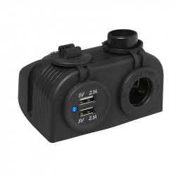 Double socket kit USB 2 x 2100 mA and 12V car socket, surface mounted