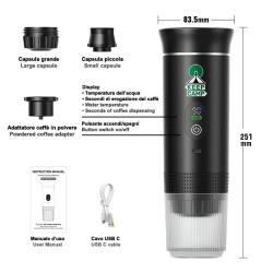 Portable electric espresso machine, compatible with large or small capsules or ground coffee, water heating, USB-C charging - Img 3