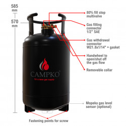 Refillable steel LPG tank with multivalve and filling indicator, 30l - Img 2