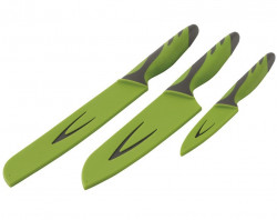 Set of 3 knives with non-slip handles and blade caps