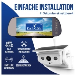 Sistem video marsarier wireless Falcon cu cameră magnetică, monitor oglindă retrovizoare inregistrare video, incarcare solara - Img 2