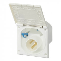 Square outdoor socket outlet for caravans / motorhomes with CEE plug and hinged cover, IP44, 16A