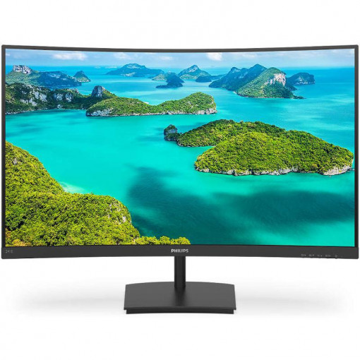 Monitor LCD VA LED Philips 23.6" 241E1SC/00, Full HD, 1920 x 1080, VGA, HDMI, Ecran curbat, 75 Hz, Negru