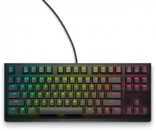 ALIENWARE TENKEYLESS GAMING KEYBOARD - AW420K, Backlit: AlienFX RGB / 16.8 million colors, Hot Keys Function: Programmable, Keyboard Technology: Mechanical, Key Switch Type: CHERRY MX Red, Anti-ghosting: Yes, Gaming: Yes, Adjustable Height: Yes,