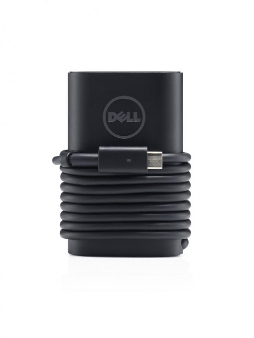 Dell 65W USB-C AC Adapter-EUR, 1 meter power cord, Incorporates a rubber strap for easy cable management and a LED light ring on the DC connector