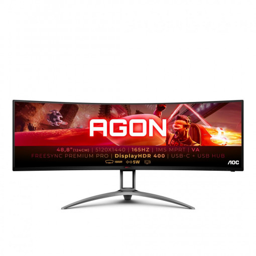 MONITOR AOC AG493UCX2 48.8 inch, Panel Type: VA, Backlight: WLED, Resolution: 5120x1440, Aspect Ratio: 32:9, Refresh Rate:165Hz, Response time GtG: 4ms, Brightness: 400 cd/m², Contrast (static): 3000:1, Contrast (dynamic): 80M:1, Viewing angle: