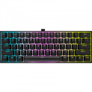 Tastatura Gaming Mecanica Corsair K65 Mini 60%, Iluminare RGB iCUE, Switch Cherry MX Red, Butoane Doubleshot PBT, Cablu USB-C Detasabil, Negru