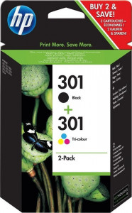 HP 301, Set 2 Cartuse Originale, Negru + Color, 190 / 165 Pagini, pentru HP DeskJet / ENVY
