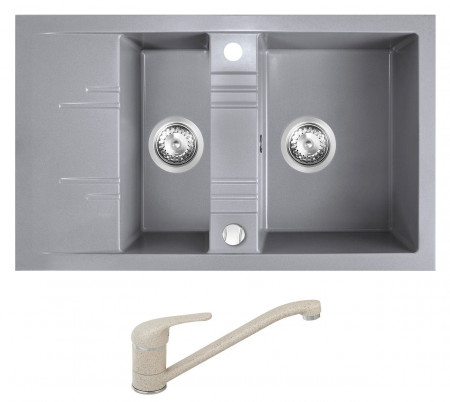 Set Chiuveta Ferro Mezzo II 2 Cuve si Picurator 780x480 mm, gri si Baterie Ferro Freya - baterie stativa bucatarie