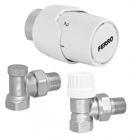 Set robineti radiator coltari 1/2" tur termostatic+retur+cap termostat GT20
