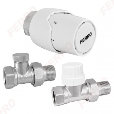 Set robineti radiator drepti 1/2" tur termostatic+retur+cap termostat GT20