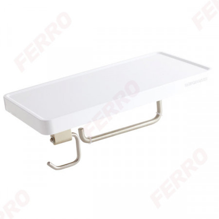Etajera cu porthartie si agatatoare Yacore, alb/inox