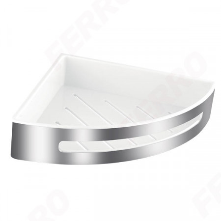 Etajera dus de colt mare Yacore, alb/inox