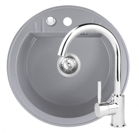 Set Chiuveta Ferro Mezzo II Rotunda cu o cuva Ø 51 cm, gri si Baterie Ferro Lugio - baterie stativa bucatarie