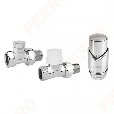 Set robineti radiator drepti 1/2" tur termostatic+retur+cap termostat GT31