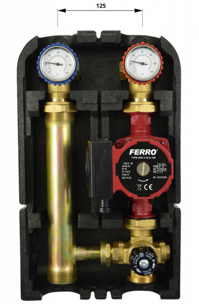 Grup de amestec 1 1/2"x1" incalzire in pardoseala cu vana 3 cai termostatata si pompa GPA II 25/60/130