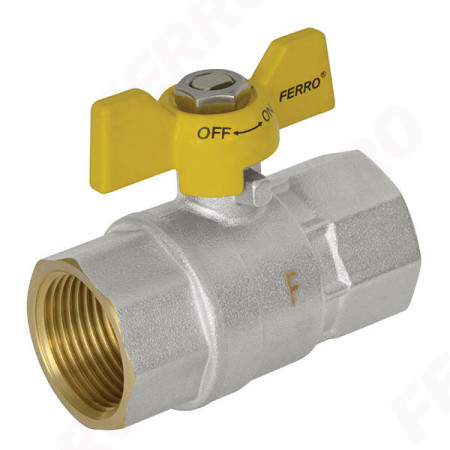 Robinet trecere din alama pt. gaz 1/2" FI-FI cu sfera si fluture