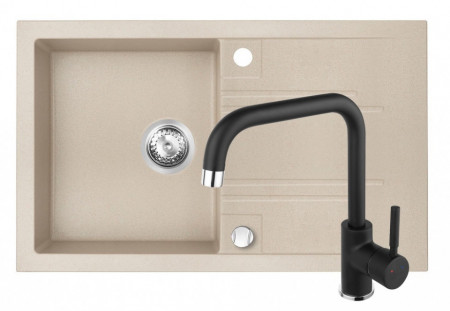 Set Chiuveta Ferro Mezzo II 1 Cuva si Picurator 780x480 mm, nisip si Baterie Ferro Ratio Black - baterie stativa bucatarie