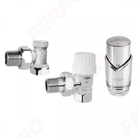 Set robineti radiator coltari 1/2" tur termostatic+retur+cap termostat GT31