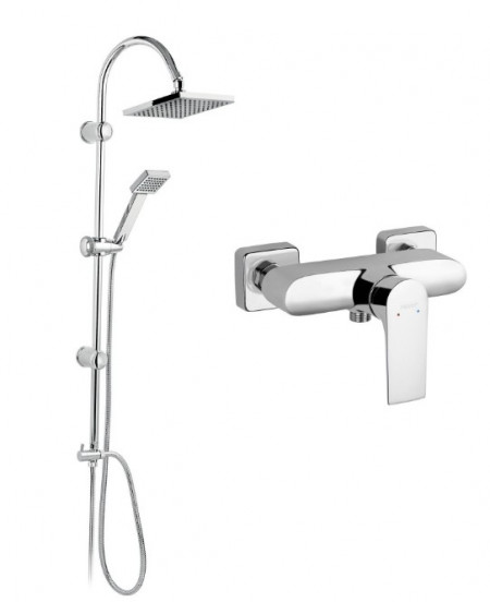Pachet Coloana de dus fixa, mobila si baterie cabina FERRO, Squerto-Square, Cromat
