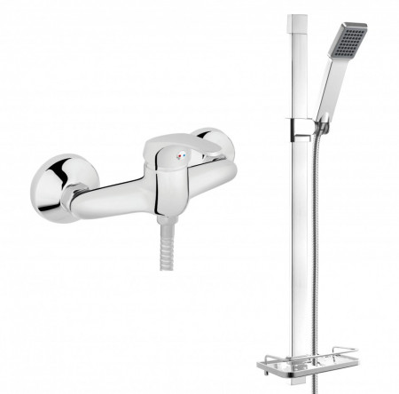Set FERRO QUADRO& BASIC 2in1 Coloana de dus mobila QUADRO cu raft cosmetice + Baterie dus Basic