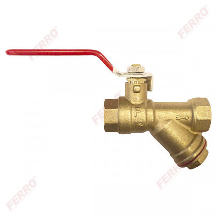 Robinet trecere din alama cu filtru Y PN16, 1/2" FI-FI cu sfera si maneta