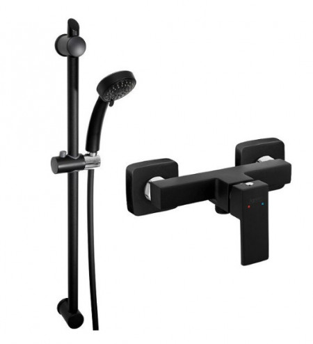 Pachet 2in1 Coloana de dus Ferro, cu baterie dus Zicco Negru Mat, cu set bara dus Negru Mat, si para dus mobila