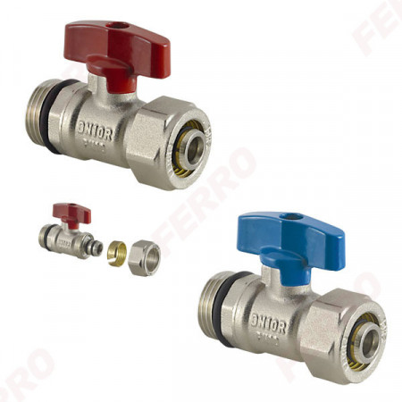 Robinet sferic din alama FE 1/2"x16 mm pentru tevi multistrat cu fluture rosu