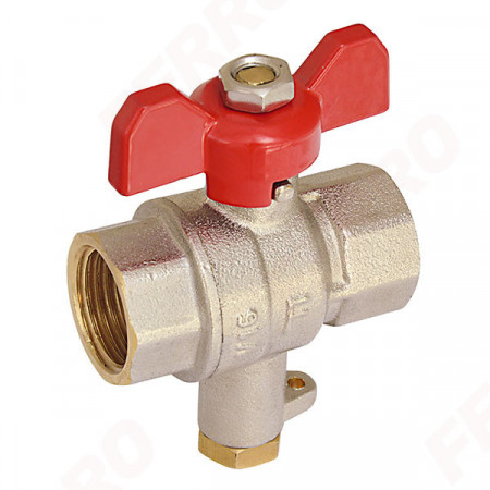 Robinet trecere din alama pt. apa 3/4" FI-FI cu sfera, fluture si racord manometru