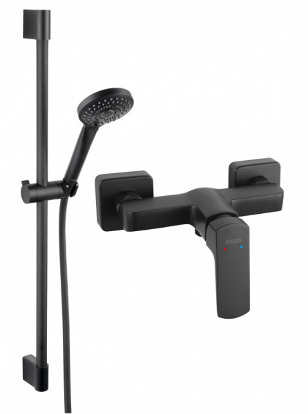 SET2IN1 VITTO BLACK VERDELINE - Baterie perete dus cu set de dus culisant Horn Black
