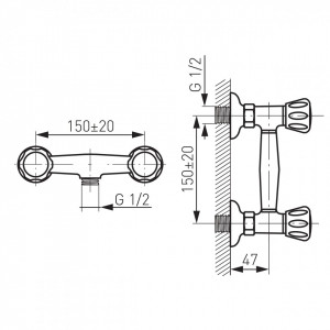 Baterie perete dus Standard crom cu accesorii - BST77 - Img 2