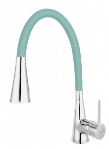 Set Chiuveta Ferro Mezzo II 1 Cuva si Picurator 780x480 mm, gri si Baterie Ferro Zumba II - baterie stativa bucatarie cu pipa flexibila, verde-menta - Img 3