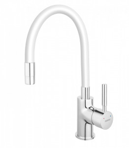 Set Chiuveta Ferro Mezzo II 1 Cuva si Picurator 780x480 mm, gri si Baterie Ferro Zumba - baterie stativa bucatarie cu pipa flexibila, alb - Img 6