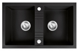Set Chiuveta Ferro Mezzo II 2 Cuve 780x480 mm, grafit si Baterie Ferro Zumba - baterie stativa bucatarie cu pipa flexibila, negru - Img 3