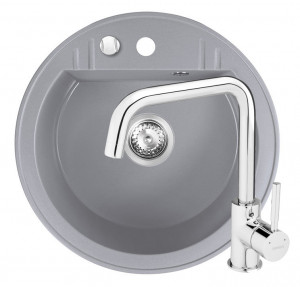 Set Chiuveta Ferro Mezzo II Rotunda cu o cuva Ø 51 cm, gri si Baterie Ferro Ratio - baterie stativa bucatarie - Img 1