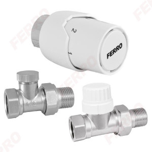 Set robineti radiator drepti 1/2" tur termostatic+retur+cap termostat GT20 - Img 1