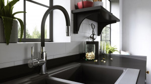 Pachet 2in1 Chiuveta Ferro Granit Mezzo, cu o cuva + picurator, patrat, grafit-negru + Baterie FERRO Zumba cu pipa flexibila culoare, Negru - Img 5