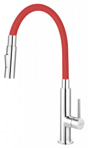 Set Chiuveta Ferro Mezzo II 1 Cuva si Picurator 780x480 mm, nisip si Baterie Ferro Zumba Slim 2F - baterie stativa bucatarie cu pipa flexibila, rosu - Img 3