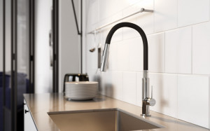 Set Chiuveta Ferro Mezzo II 1 Cuva si Picurator 780x480 mm, nisip si Baterie Ferro Zumba Slim 2F - baterie stativa bucatarie cu pipa flexibila, negru - Img 4