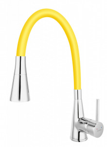 Set Chiuveta Ferro Mezzo II 1 Cuva si Picurator 780x480 mm, nisip si Baterie Ferro Zumba II - baterie stativa bucatarie cu pipa flexibila, galben-lamaie - Img 3