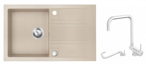 Set Chiuveta Ferro Mezzo II 1 Cuva si Picurator 780x480 mm, nisip si Baterie Ferro Toledo - baterie stativa spalator cu pipa rabatabila - Img 1