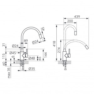 Set Chiuveta Ferro Mezzo II Rotunda cu o cuva Ø 51 cm, gri si Baterie Ferro Zumba Inox - baterie stativa bucatarie cu pipa flexibila, neagra - Img 5