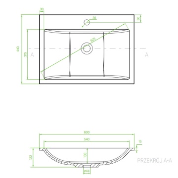 VGA1610T - Lavoar granit cu preaplin 600x440x122 mm, alb - Img 3