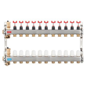 Distribuitor/colector Ferro tip SN-RZPU 1" din inox 11 circuite cu debitmetre si robineti termostatati - Img 1
