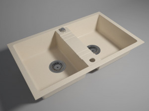 Pachet 2in1 Chiuveta Ferro Mezzo II 2 Cuve 780x480 mm, bej-nisip si Baterie Ferro Zumba Slim 2F - baterie stativa bucatarie cu pipa flexibila, bej - Img 2