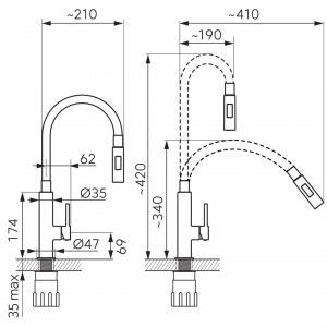 Set Chiuveta Ferro Mezzo II 1 Cuva si Picurator 780x480 mm, gri si Baterie Ferro Zumba Slim 2F - baterie stativa bucatarie cu pipa flexibila, negru - Img 7